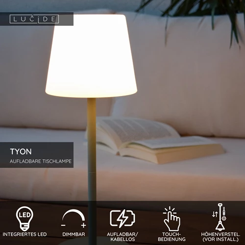 Lucide TYON - wiederaufladbare Tischlampe Innen/Außen - Akku/Batterie - LED Dim. - 1x2W 2700K - IP65 - Grün - USP
